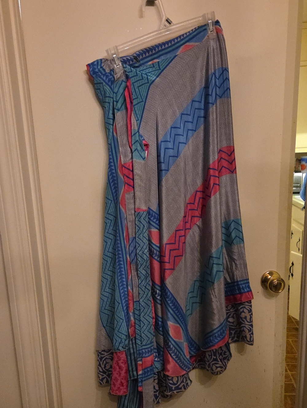 Amazon Blue and Pink Geometric Wrap Maxi Skirt